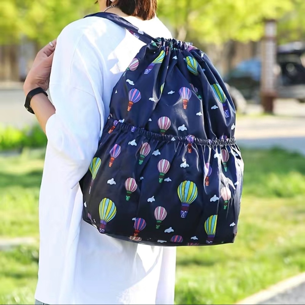 Air Balloon Print Backpack Drawstring Blue and Multicolor